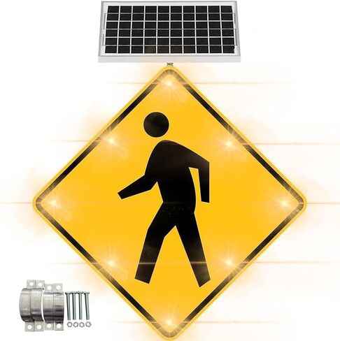 لافتات مرور للمشاة LED تعمل بالطاقة الشمسية مقاس 24 بوصة/30 بوصة، لافتة عبور وامضة LED، علامات تحذير وامضة لحركة مرور المشاة مع ملحقات التثبيت، للمدرسة الحضرية/الطرق in Kuwait