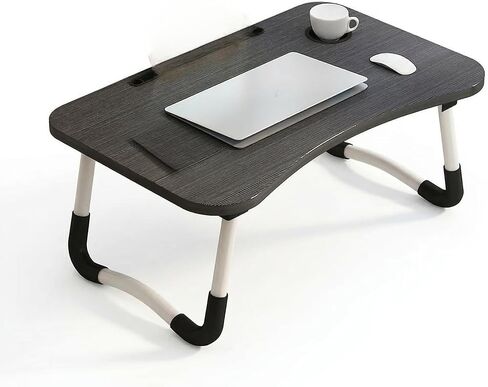 Foldable Laptop Bed Desk for Laptop, 23 Inch Portable Ergonomic Lap Desk with Cup Holder, Bed Tray Table Fits Up to 17" Laptops, for Work from Home, Gaming, Writing, Eating (White) in Kuwait