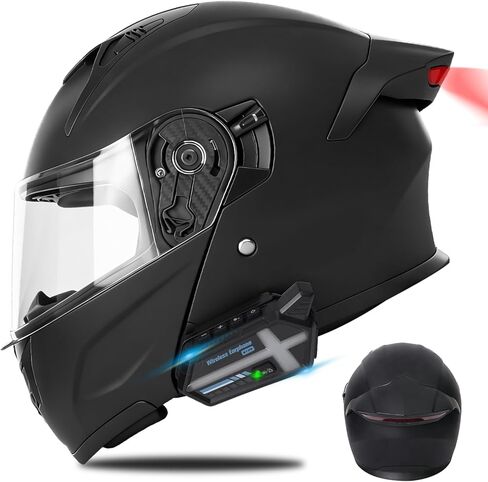 Bluetooth Modular Motorcycle Helmets with Tail Lights, DOT Approved Flip Up Full Face Motorcycle Dual Visor Helmet, with Dual Speakers and Microphone, for Adults Men and Women in Saudi Arabia