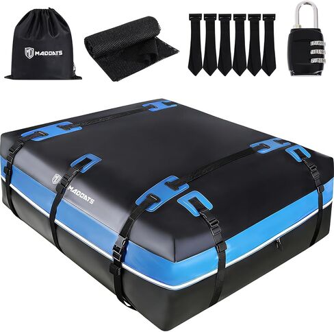 Rooftop Cargo Carrier, 22 Cubic Ft Car Roof Cargo Carrier for All Vehicles, 840D Waterproof Car Top Carrier with Anti-Slip Mat, 6 Hooks, Storage Bag,Zipper Lock for Tripping & Moving - Blue in Kuwait