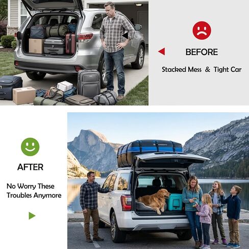 Rooftop Cargo Carrier, 22 Cubic Ft Car Roof Cargo Carrier for All Vehicles, 840D Waterproof Car Top Carrier with Anti-Slip Mat, 6 Hooks, Storage Bag,Zipper Lock for Tripping & Moving - Blue in Kuwait