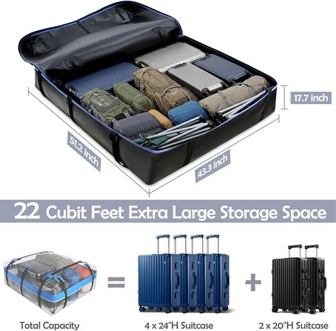 Rooftop Cargo Carrier, 22 Cubic Ft Car Roof Cargo Carrier for All Vehicles, 840D Waterproof Car Top Carrier with Anti-Slip Mat, 6 Hooks, Storage Bag,Zipper Lock for Tripping & Moving - Blue in Kuwait