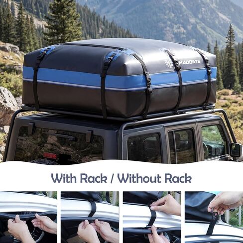 Rooftop Cargo Carrier, 22 Cubic Ft Car Roof Cargo Carrier for All Vehicles, 840D Waterproof Car Top Carrier with Anti-Slip Mat, 6 Hooks, Storage Bag,Zipper Lock for Tripping & Moving - Blue in Kuwait