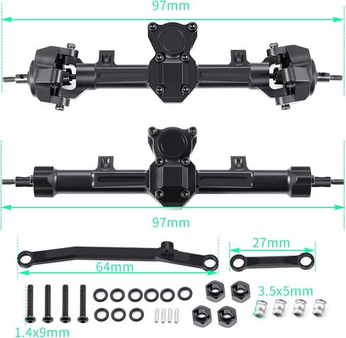 1/24th Aluminum Front Rear Axles Set with Steering Links Upgrade for AXIAL SCX24 Gladiator Deadbolt Bronco JLU C10 RC Crawler Car (Front&Rear Axles) in Kuwait