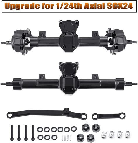 1/24th Aluminum Front Rear Axles Set with Steering Links Upgrade for AXIAL SCX24 Gladiator Deadbolt Bronco JLU C10 RC Crawler Car (Front&Rear Axles) in Kuwait