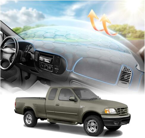 غطاء لوحة القيادة الرمادي من CARTIST لـ 1997-2003 Ford F150/F250/Expedition/F150 Heritage لوحة القيادة ملحقات غطاء لوحة القيادة من الجلد السويدي الفاخر المضاد للوهج ومظلة الشمس وواقي داخلي آمن ومضاد للانزلاق in Kuwait