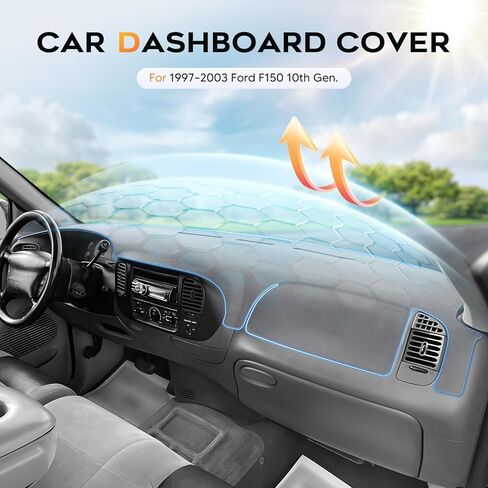 غطاء لوحة القيادة الرمادي من CARTIST لـ 1997-2003 Ford F150/F250/Expedition/F150 Heritage لوحة القيادة ملحقات غطاء لوحة القيادة من الجلد السويدي الفاخر المضاد للوهج ومظلة الشمس وواقي داخلي آمن ومضاد للانزلاق in Kuwait