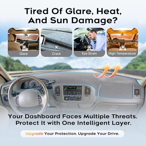 غطاء لوحة القيادة الرمادي من CARTIST لـ 1997-2003 Ford F150/F250/Expedition/F150 Heritage لوحة القيادة ملحقات غطاء لوحة القيادة من الجلد السويدي الفاخر المضاد للوهج ومظلة الشمس وواقي داخلي آمن ومضاد للانزلاق in Kuwait