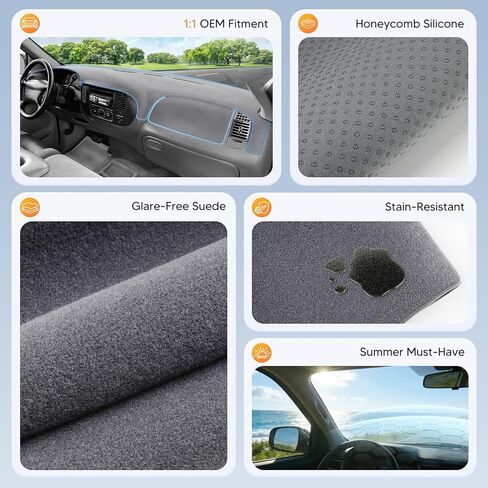 غطاء لوحة القيادة الرمادي من CARTIST لـ 1997-2003 Ford F150/F250/Expedition/F150 Heritage لوحة القيادة ملحقات غطاء لوحة القيادة من الجلد السويدي الفاخر المضاد للوهج ومظلة الشمس وواقي داخلي آمن ومضاد للانزلاق in Kuwait