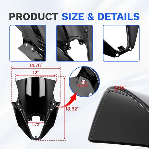 الزجاج الأمامي لـ Ninja650 ER6F 2020-2026، واقي منحرف للزجاج الأمامي للدراجات النارية لملحقات Ninja 650 ER-6F (أسود) in Kuwait