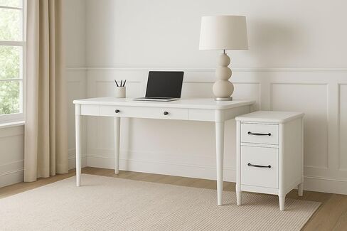 2 Drawer White Filing Cabinet for Letter & Legal Size Files, Durable Wood Grain Finish with Metal Hardware and Smooth Drawer Glides, Transitional Style Office Furniture in Kuwait