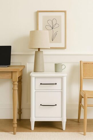 2 Drawer White Filing Cabinet for Letter & Legal Size Files, Durable Wood Grain Finish with Metal Hardware and Smooth Drawer Glides, Transitional Style Office Furniture in Kuwait