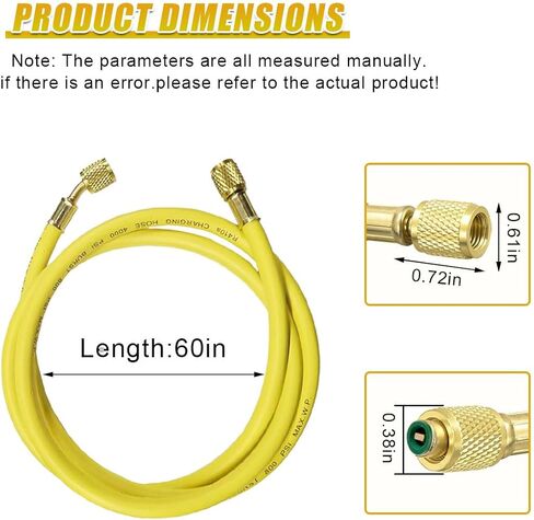 60 Inch AC Refrigerant Charging Hose, 800 PSI HVAC Charging Tube with 1/4" SAE Flare, R410a R134A R22 Refrigerant Hose for Home and Car Air Conditioning System (Yellow) in Kuwait