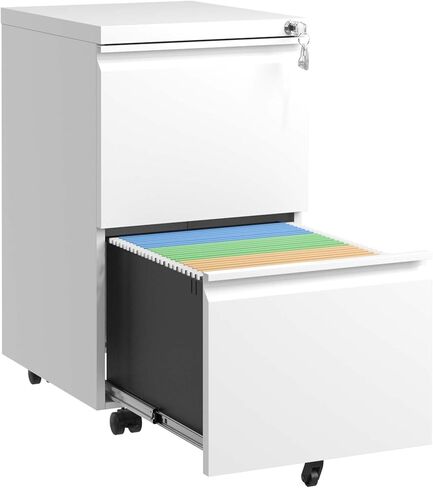 2 Drawer Metal Mobile File Cabinet, Rolling File Cabinet with Lock for Hanging Legal/Letter/A4 Size,Fully Assembled Except Wheels in Kuwait