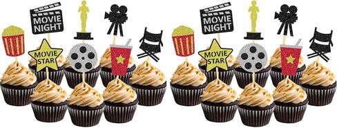 Theater Cupcake Toppers Cake Decoration for Birthday Movie Night Party Supplies Food Pick - Set of 24 in Kuwait