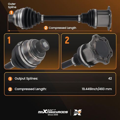 maXpeedingrods Front CV Axle Shaft Assembly for Audi A6 2016, A6 A7 A8 Quattro 2012-2018, Q5 2009-2015, S6 S7 S8 2013-2018, RS7 2014-2018, SQ5 2014-2017, Left or Right Side, Replace# 4G0407271F in Kuwait