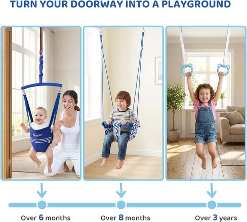Slevoo Kids Doorway Jumper Swing with Pull-Up Bar Gym، مجموعة ملعب داخلية 4 في 1، تناسب 28 "-37" معدات تمرين المدخل واللعب للأطفال الصغار والأطفال in Kuwait