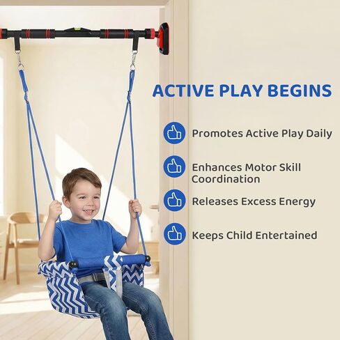 Slevoo Kids Doorway Jumper Swing with Pull-Up Bar Gym، مجموعة ملعب داخلية 4 في 1، تناسب 28 "-37" معدات تمرين المدخل واللعب للأطفال الصغار والأطفال in Kuwait