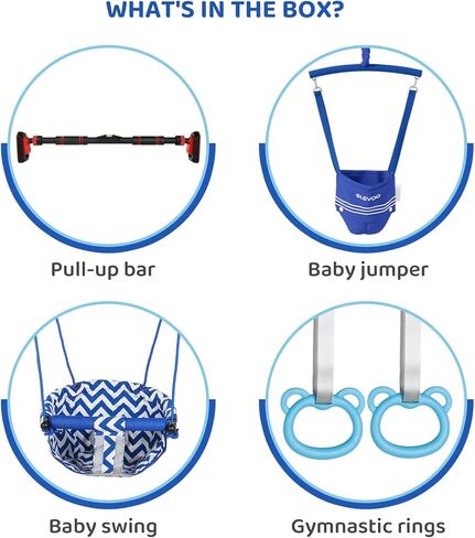Slevoo Kids Doorway Jumper Swing with Pull-Up Bar Gym، مجموعة ملعب داخلية 4 في 1، تناسب 28 "-37" معدات تمرين المدخل واللعب للأطفال الصغار والأطفال in Kuwait