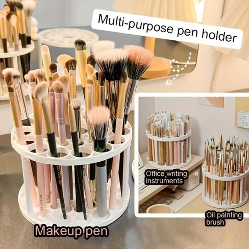 360° Rotating Brush Holder, 45 Holes 2 Tier Round Makeup Brush Holder, Suitable for art brushes and pens, Space-Saving in Kuwait