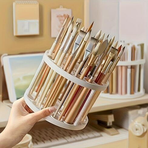 360° Rotating Brush Holder, 45 Holes 2 Tier Round Makeup Brush Holder, Suitable for art brushes and pens, Space-Saving in Kuwait