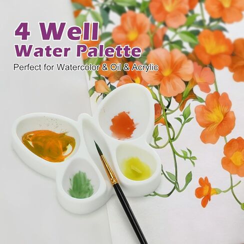 Magicfour Silicone Paint Palette, 4 Well Watercolor Mixing Tray with Paint Brush Rest for Watercolor Oil Acrylic Painting Brush, Artist Brush Holder Caddy Solution for Painting Accessories in Kuwait