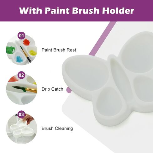 Magicfour Silicone Paint Palette, 4 Well Watercolor Mixing Tray with Paint Brush Rest for Watercolor Oil Acrylic Painting Brush, Artist Brush Holder Caddy Solution for Painting Accessories in Kuwait