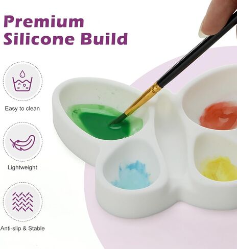 Magicfour Silicone Paint Palette, 4 Well Watercolor Mixing Tray with Paint Brush Rest for Watercolor Oil Acrylic Painting Brush, Artist Brush Holder Caddy Solution for Painting Accessories in Kuwait