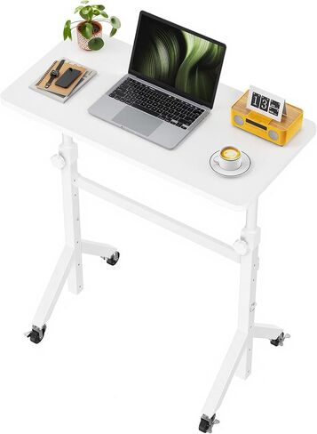 Marsail Mobile Stand Up Desk with Wheels, Adjustable Height Desk from 28.3″ to 46.5″, Rolling Standing Desk with Lockable Wheels, Portable Small Desk for Walking Pad and Treadmill, White in Kuwait