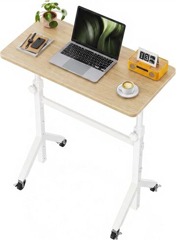 Marsail Mobile Stand Up Desk with Wheels, Adjustable Height Desk from 28.3″ to 46.5″, Rolling Standing Desk with Lockable Wheels, Portable Small Desk for Walking Pad and Treadmill, White in Saudi Arabia