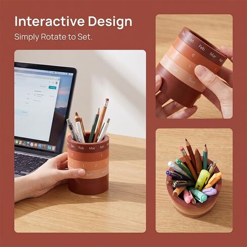 Makeup Brush Holder Organizer, Calendar Desk Cup Holder, Innovative Design Items Storage Cup, Detachable Aesthetic Desk Accessories for Home Office, 3.5"×4.5", Brown in Kuwait