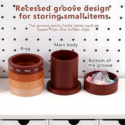 Makeup Brush Holder Organizer, Calendar Desk Cup Holder, Innovative Design Items Storage Cup, Detachable Aesthetic Desk Accessories for Home Office, 3.5"×4.5", Brown in Kuwait