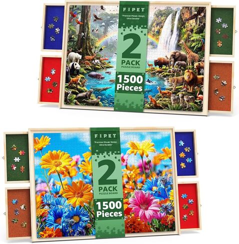 2 Pack Rotating Puzzle Board with Drawers and Cover - 1000 Piece Portable Jigsaw Puzzle Board Lightweight Puzzle Tray for Adults & Families Home Entertainment - 30" X 22" in Saudi Arabia