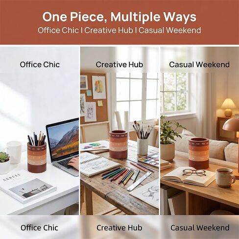Makeup Brush Holder Organizer, Calendar Desk Cup Holder, Innovative Design Items Storage Cup, Detachable Aesthetic Desk Accessories for Home Office, 3.5"×4.5", Brown in Kuwait