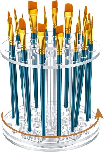 Fiwochic Acrylic Rotating Paint Brush Holder, 360° Clear Handmade Rotating Paint Brush Holder Organizer Spinning Desktop Caddy for Artists Makeup Arts Crafts Tools Calligraphy Pens in Kuwait