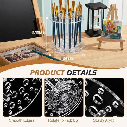 Fiwochic Acrylic Rotating Paint Brush Holder, 360° Clear Handmade Rotating Paint Brush Holder Organizer Spinning Desktop Caddy for Artists Makeup Arts Crafts Tools Calligraphy Pens in Kuwait