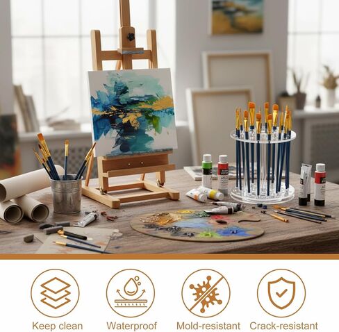 Fiwochic Acrylic Rotating Paint Brush Holder, 360° Clear Handmade Rotating Paint Brush Holder Organizer Spinning Desktop Caddy for Artists Makeup Arts Crafts Tools Calligraphy Pens in Kuwait