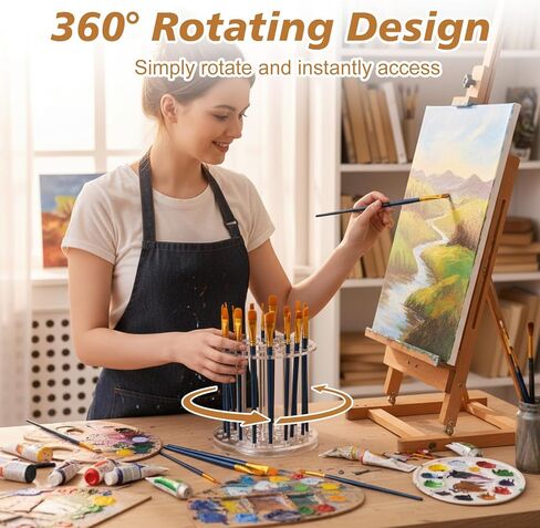 Fiwochic Acrylic Rotating Paint Brush Holder, 360° Clear Handmade Rotating Paint Brush Holder Organizer Spinning Desktop Caddy for Artists Makeup Arts Crafts Tools Calligraphy Pens in Kuwait
