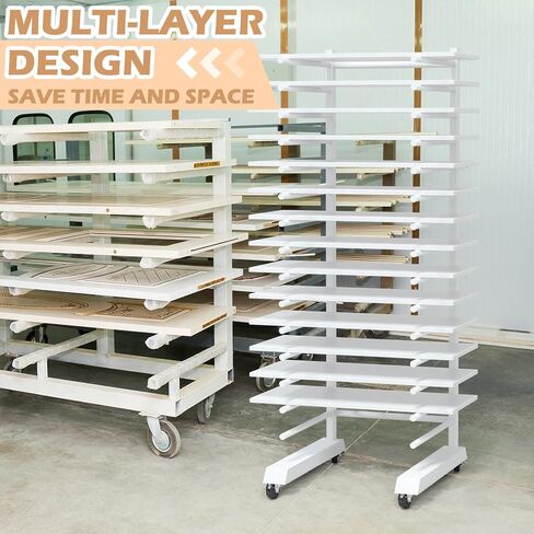 Colingmill 1 Pack 15 Tier Cabinet Doors Paint Drying Rack with Casters 16 in Rods 20 in Base White Powder Coated 15lbs/Shelf Iron Detachable Crossbars Space Saving for Painted Wood Panels Doors in Kuwait