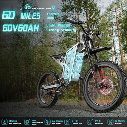Freego X2Pro Electric Motorcycle for Adult, Electric Dirt Bike 6000W(Peak) Motor 60V/30Ah Battery,50MPH Off Road Electric Bicycle,19x2 Full Suspension/Four-Piston Hydraulic Brake UL 2849 Certified in Kuwait