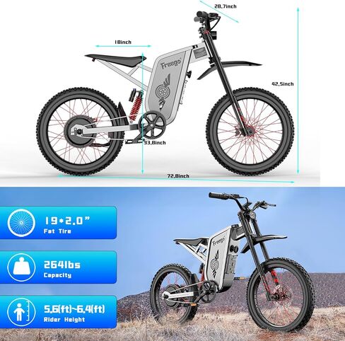 Freego X2Pro Electric Motorcycle for Adult, Electric Dirt Bike 6000W(Peak) Motor 60V/30Ah Battery,50MPH Off Road Electric Bicycle,19x2 Full Suspension/Four-Piston Hydraulic Brake UL 2849 Certified in Kuwait