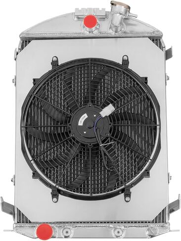 مشعاع ألومنيوم مكون من 4 صفوف + مروحة كفن لعام 1930-1931 طراز Ford Ford V8 تحويل AT Radiador استبدال مشعات المحرك للسيارات مشعاع التدفق السفلي مع كفن مروحة كهربائية MC3031FD in Kuwait