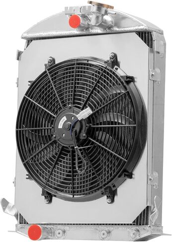 مشعاع ألومنيوم مكون من 4 صفوف + مروحة كفن لعام 1930-1931 طراز Ford Ford V8 تحويل AT Radiador استبدال مشعات المحرك للسيارات مشعاع التدفق السفلي مع كفن مروحة كهربائية MC3031FD in Kuwait