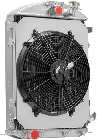 مشعاع ألومنيوم مكون من 4 صفوف + مروحة كفن لعام 1930-1931 طراز Ford Ford V8 تحويل AT Radiador استبدال مشعات المحرك للسيارات مشعاع التدفق السفلي مع كفن مروحة كهربائية MC3031FD in Kuwait