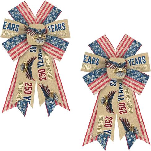 Large USA 250th Anniversary Bows for Wreath，1776-2026 Red Blue Stripes Star Wreath Bow，Independence Day Patriotic Bow Memorial Day Decor for Indoor Outdoor Tree Topper Decor Supplies Ornament in Kuwait