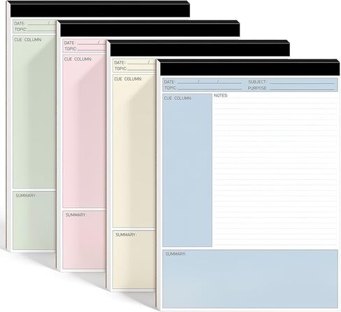 gisgfim 4Pack Cornell Notes Notebook - ورق دفتر ملاحظات ملون 8.5 × 11 بوصة صفحات مثقوبة كورنيل تدوين الملاحظات للمدرسة والكلية والفصول الدراسية والاجتماعات والعمل in Kuwait