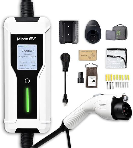 Portable Charger Level 1-2 – 40 Amp (9.6kW) Electric Car Charger with J1772 and Tesla NACS Adapter, 25Ft, 240V NEMA 14-50 Plug, IP65 Waterproof, Fast Home Charging Station with Wall Mount in Kuwait