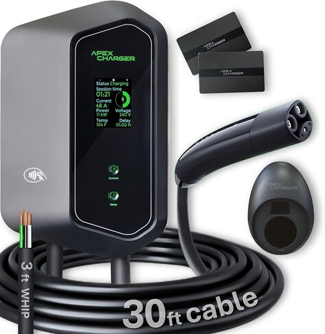 Gen 3 MACH 1 NACS charger. Fast 48 Amp Level 2 EV Charger hardwired (240V), 11.5kW wall-mount Electric Vehicle Charging Stations, Tesla wall charger evse, outdoor enclosure plus a certified 30ft cable in Kuwait