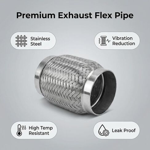 3.5" x 5.5" Stainless Steel Double Braided Flex Pipe, Exhaust Flex Connector Tube, Universal Fit for Toyota, Mazda, Dodge, BMW in Kuwait