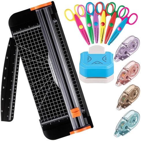 Jetec Scrapbook Supplies Kit, 12 Pcs Paper Craft Tools Set with A4 Paper Trimmer, 3-in-1 Corner Rounder, 4 Double-Sided Tapes & 6 Decorative Craft Scissors for Scrapbooking, Card Making, DIY in Kuwait